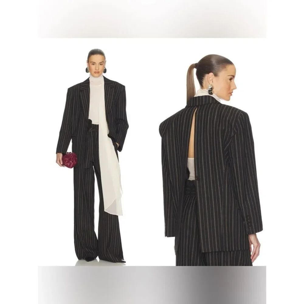 NWT HELSA Stripe Twill Boyfriend Blazer in Dark Grey Stripe